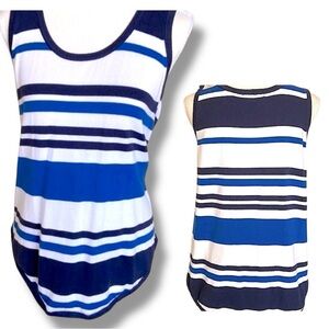 Jeanne Pierre Blue & White Striped Tank Sweater Preppy Nautical Cotton Knit